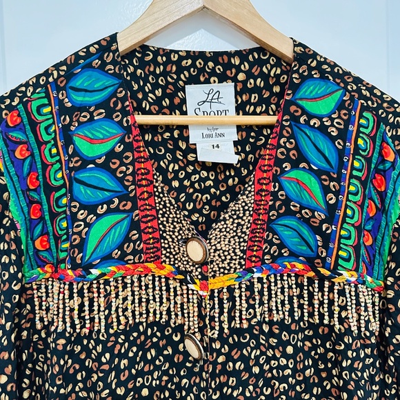 Vintage 2-Piece Set | LA Sport by Lori Ann Skirt and Jacket Set Vibrant Pattern - Picture 4 of 14
